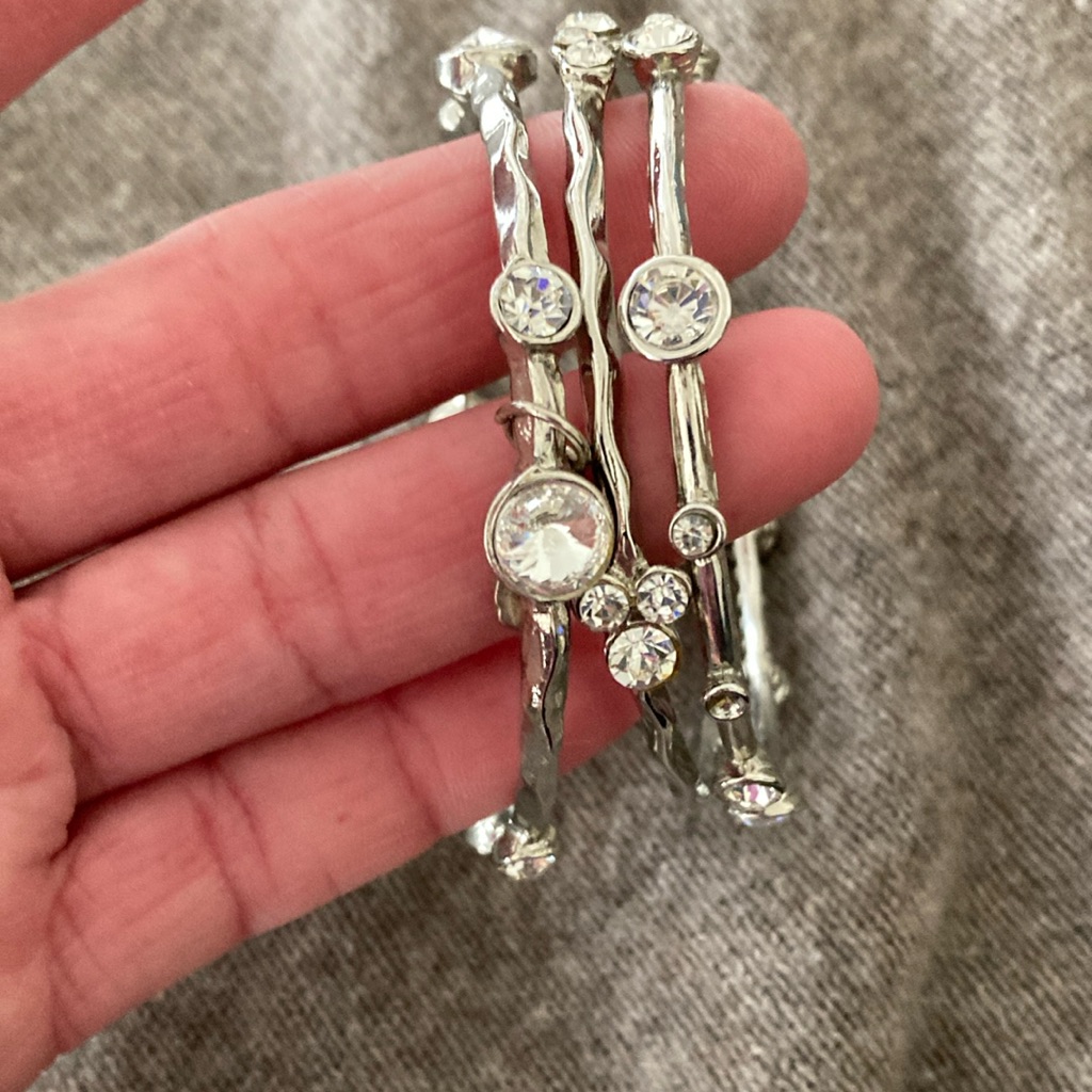 Silver Bangle Bracelet Set. Tasha. Very Pretty And Fun Sparkly Bangle Set. Euc.